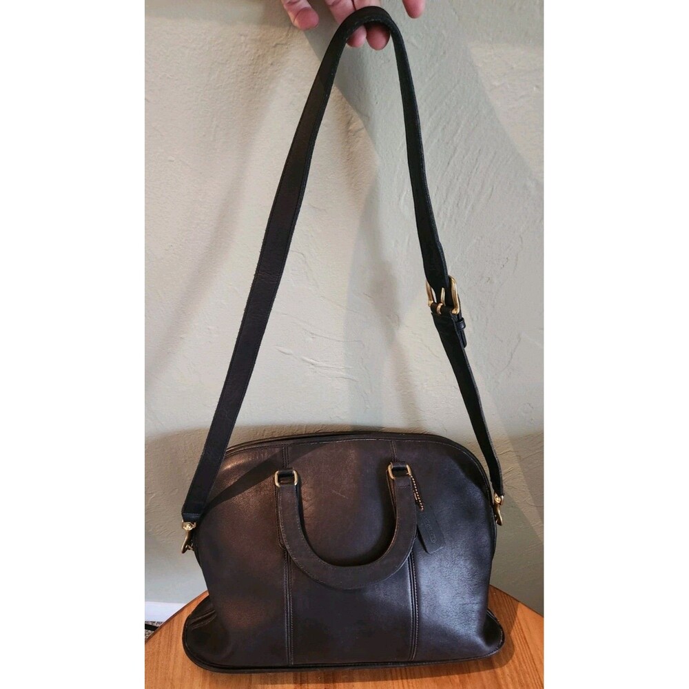 Vintage Coach 5290 Bancroft Brief XL Satchel Bag With Strap Black Leather 1990s